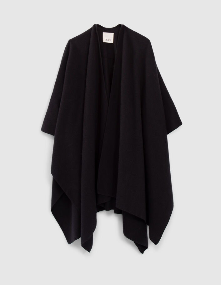 Poncho noir polaire avec franges dos Femme