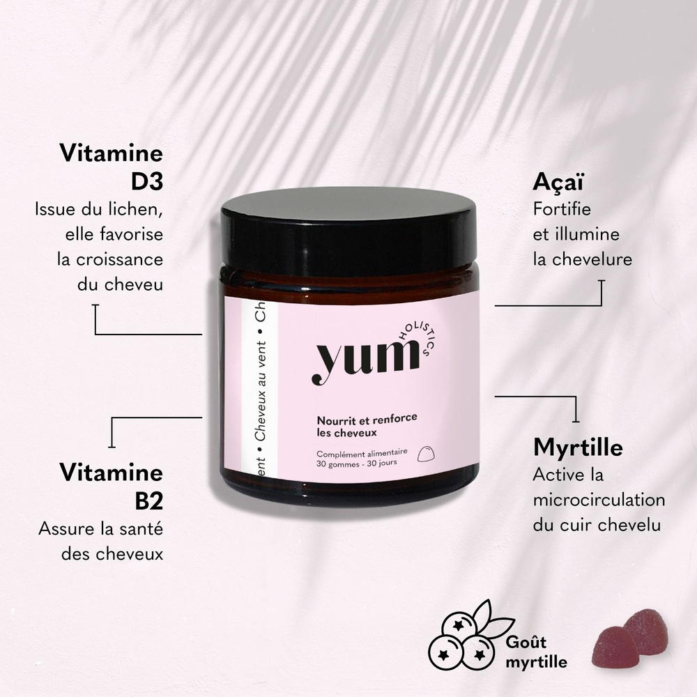 yum holistics Cheveux Au Vent - Gummies Nourrit et renforce les cheveux
