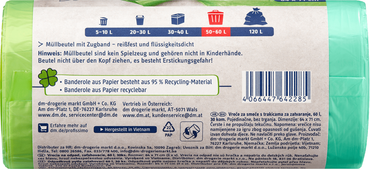 Müllbeutel 60 l mit Zugband, 30 St