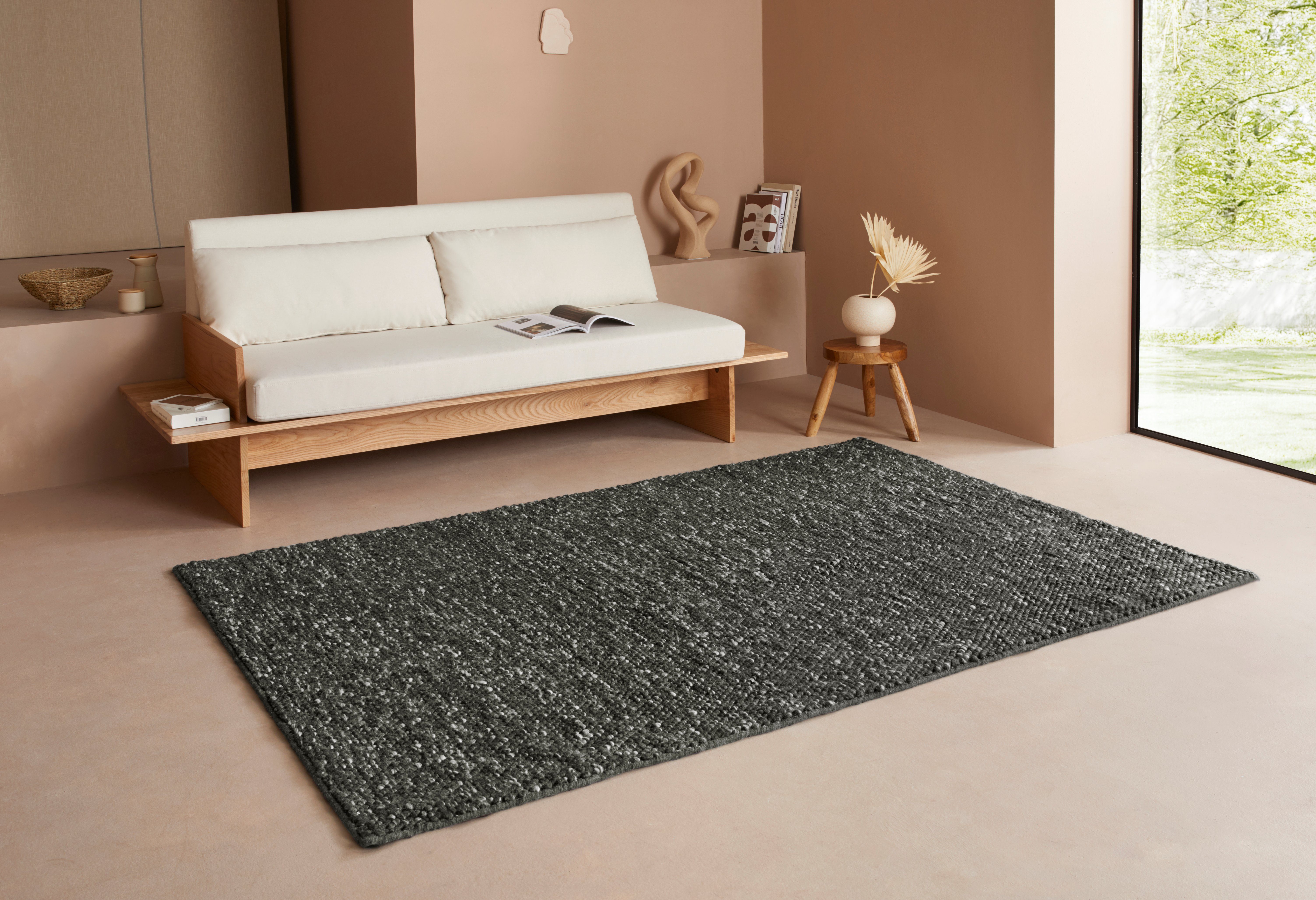 Wollteppich Ainhoa, LeGer Home by Lena Gercke, rechteckig, Höhe: 14 mm, einfarbig, Wolle, Handweb Teppich, Wohnzimmer, Schlafzimmer, Esszimmer