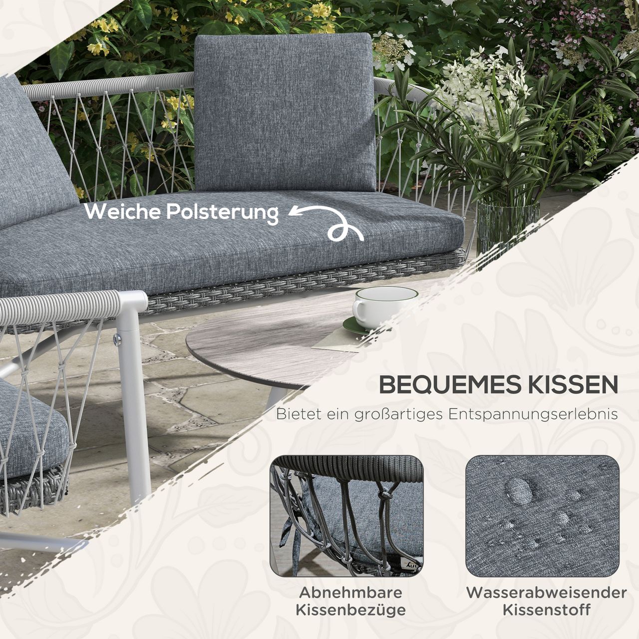 Outsunny 4 tlg. Rattan Gartenmöbel-Set mit Kissen, Schaukelfunktion für Garten