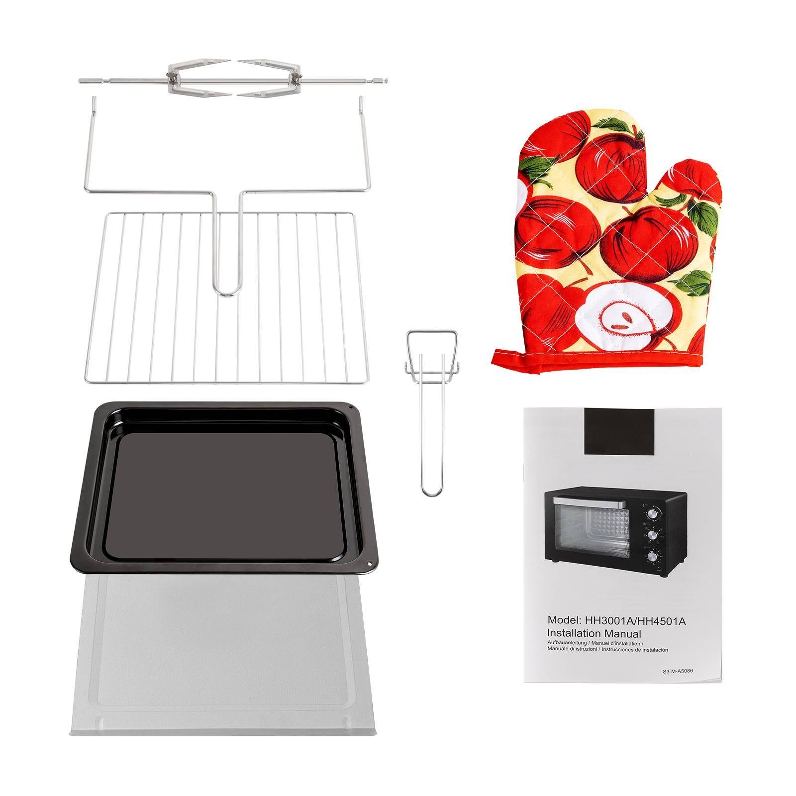 EUGAD Minibackofen, 30 L mit 3 Ebenen 6 Modi Umluft zweilagige Tür, 1500 W