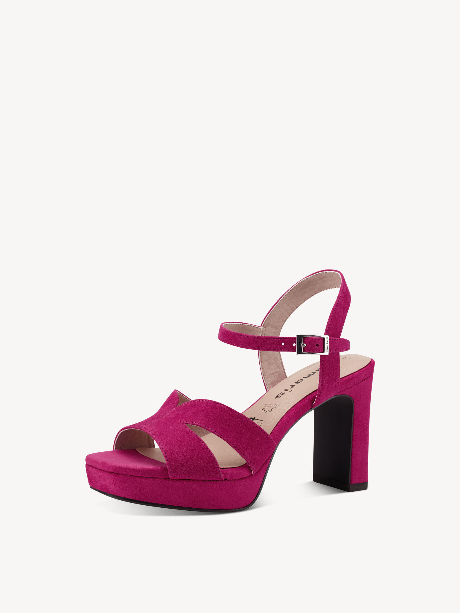 Sandale à talon en cuir - rose fuchsia