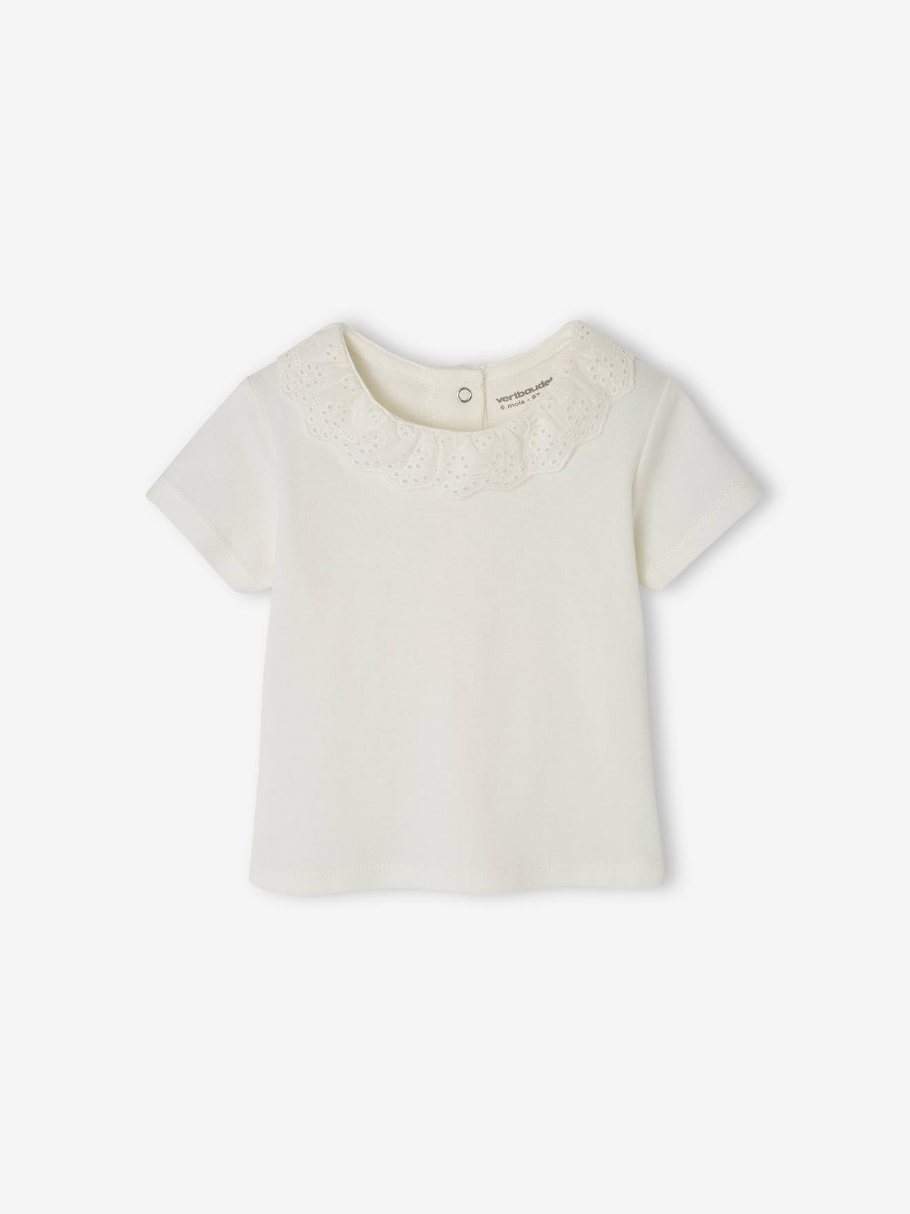 Vertbaudet Baby-Set: T-Shirt mit Kragen & geblümte Shorts, personalisierbar - wollweiß