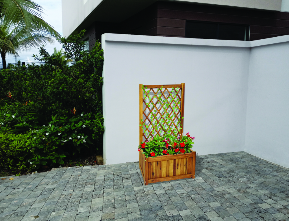 Hardin 1fachgut Pflanzkasten Pflanztopf Blumentopf mit Rankhilfe 100 x 60 x 28 cm FSC braun