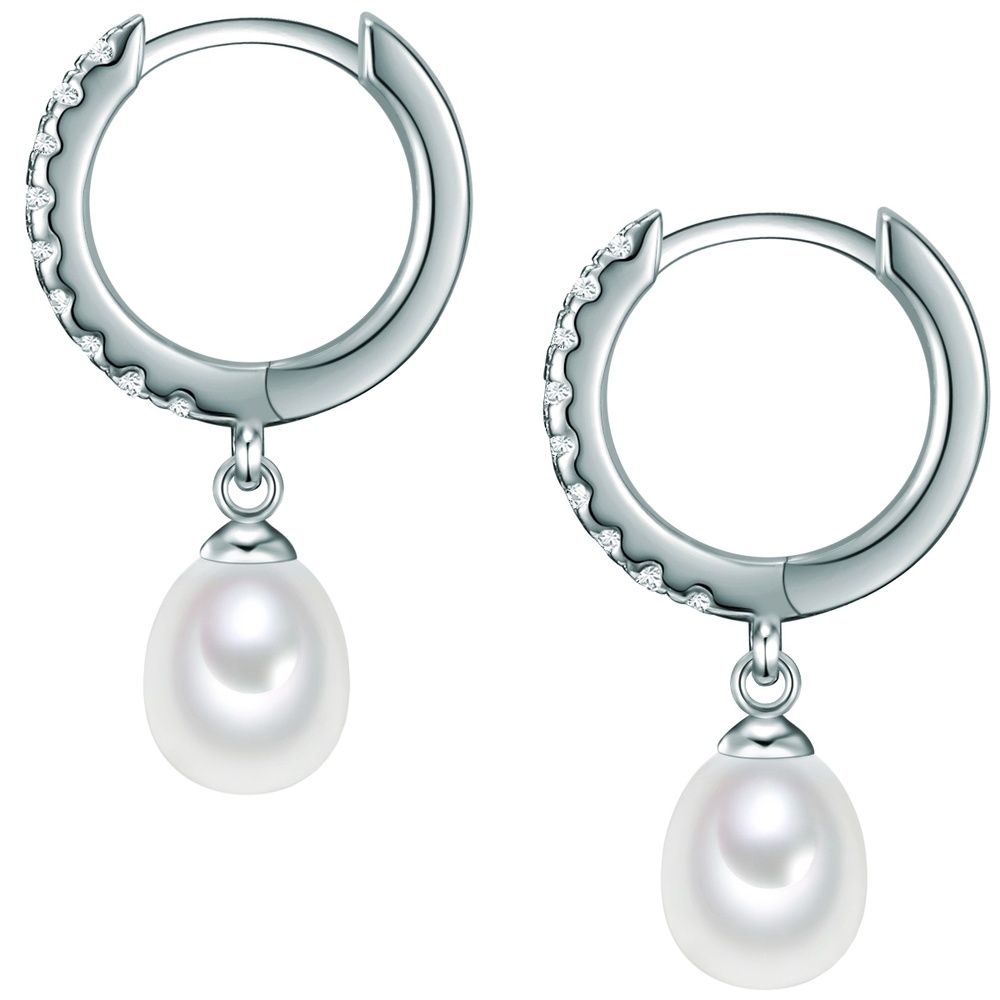 Valero Pearls Créoles en argent Argent sterling Oxyde de zirconium (CZ) Perle de culture d'eau  Boucles d'oreilles