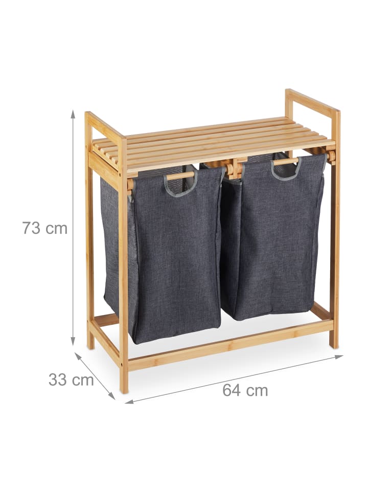 relaxdays Wäschekorb Regal in Natur/ Grau - (B)64 x (H)73 x (T)33 cm günstig kaufen onesize