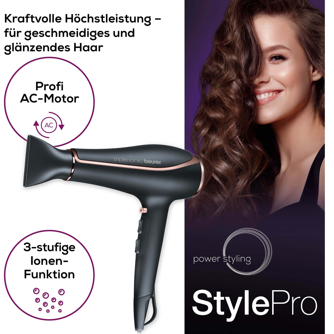 Beurer Haartrockner - HC 80-Haarschonender Föhn mit extra leistungsstarkem & langlebigem Motor