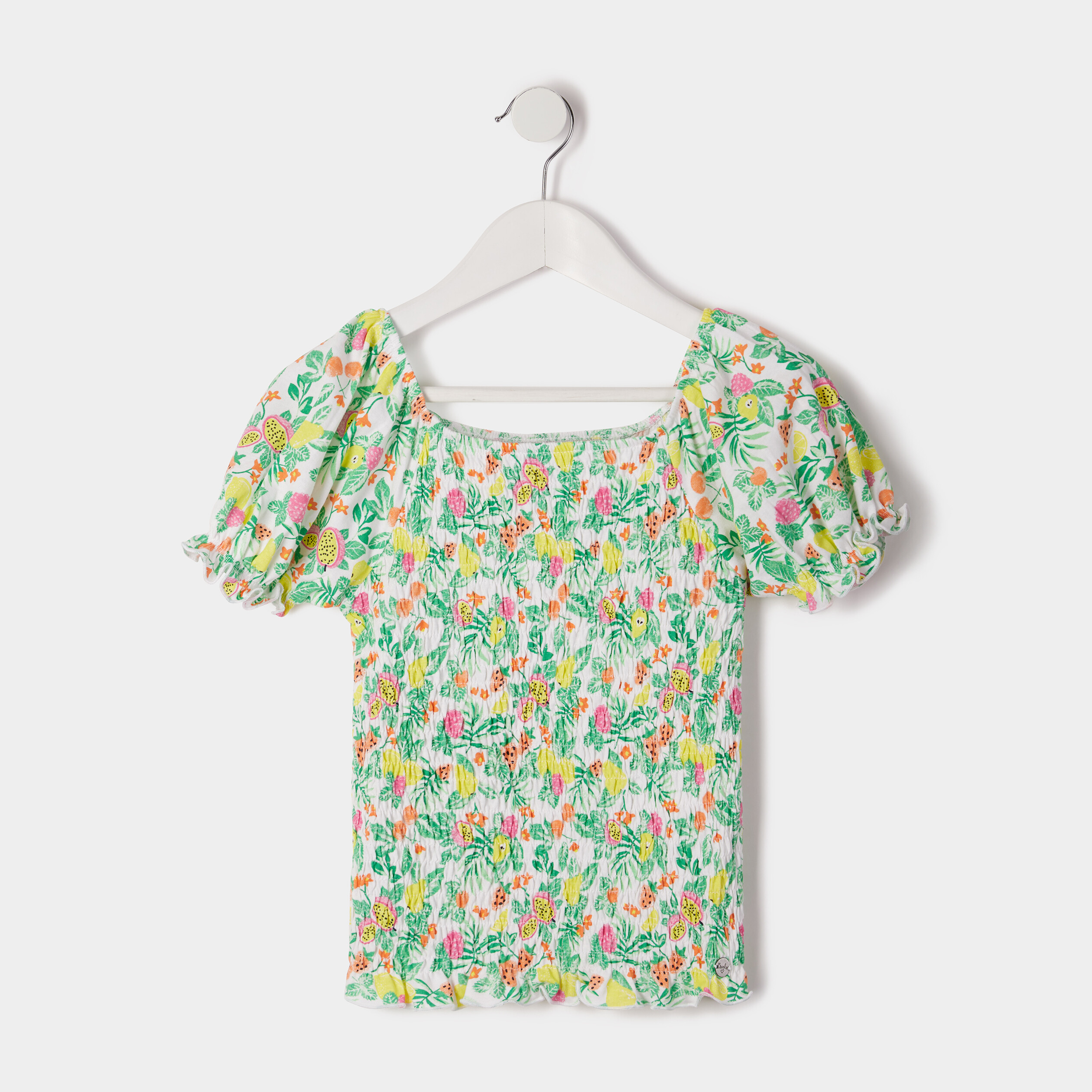 T-shirt smocké à manches ballons courtes blanc fille | La Halle