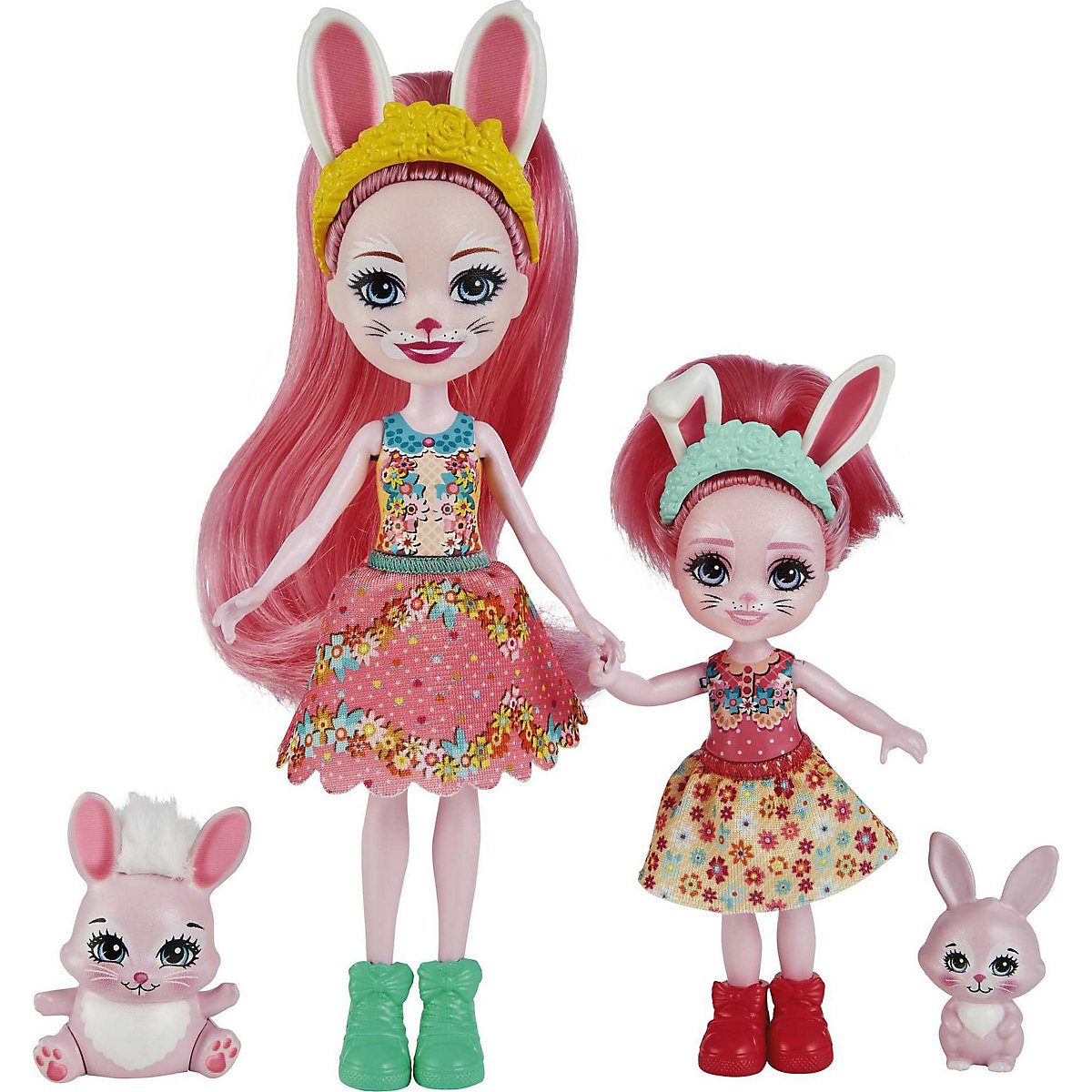 Enchantimals Bree Bunny und kleine Schwester (ca. 15 cm & ca. 4 cm) & 2 Tierfiguren