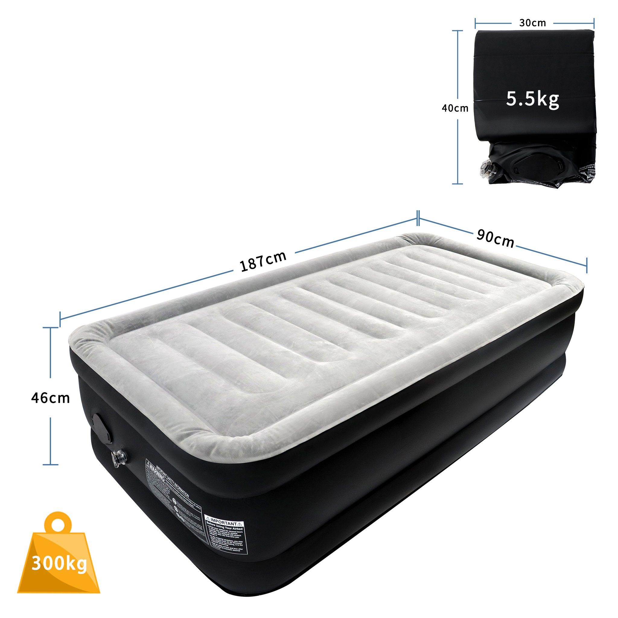 UISEBRT Luftbett Aufblasbar Matratze PVC Luftbett Selbstaufblasend + Elektrischer Pumpe, Aufblasbar Luftmatratze max 300kg für Innen Außen