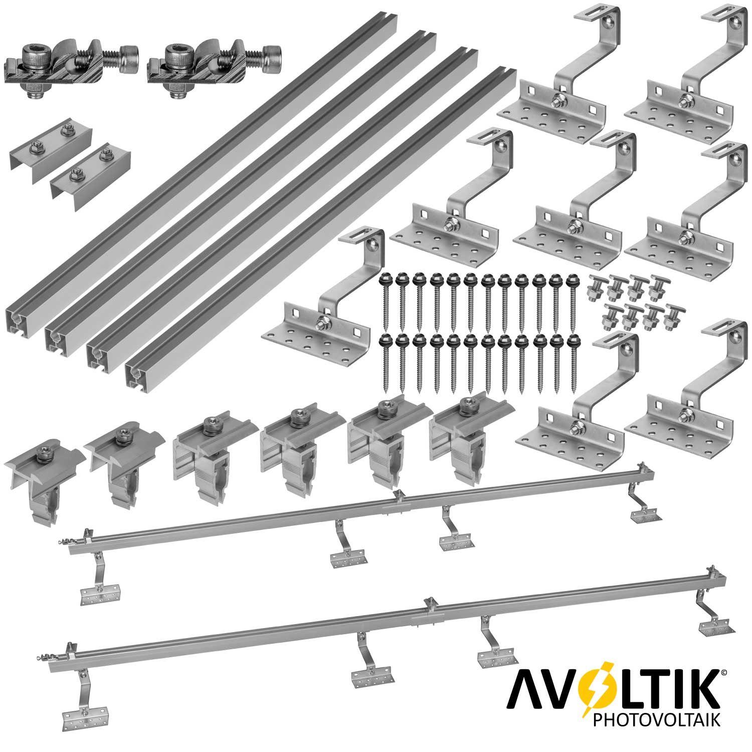 avoltik Solarmodul Solar-Halterung Ziegeldach Montageset Dach Befestigung f 2 Solarmodule