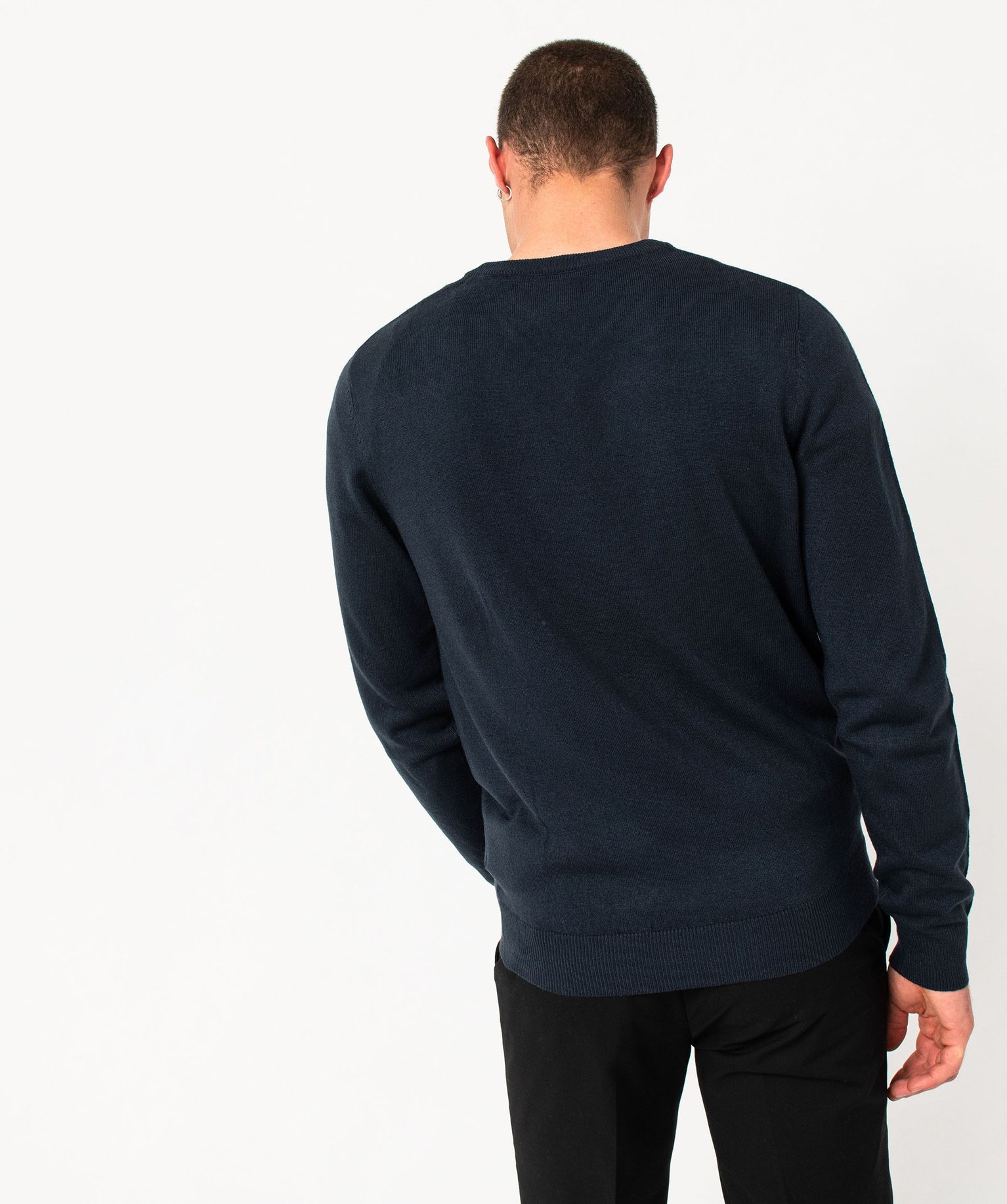 Pull léger à col V en maille fine homme bleu fonce | GEMO