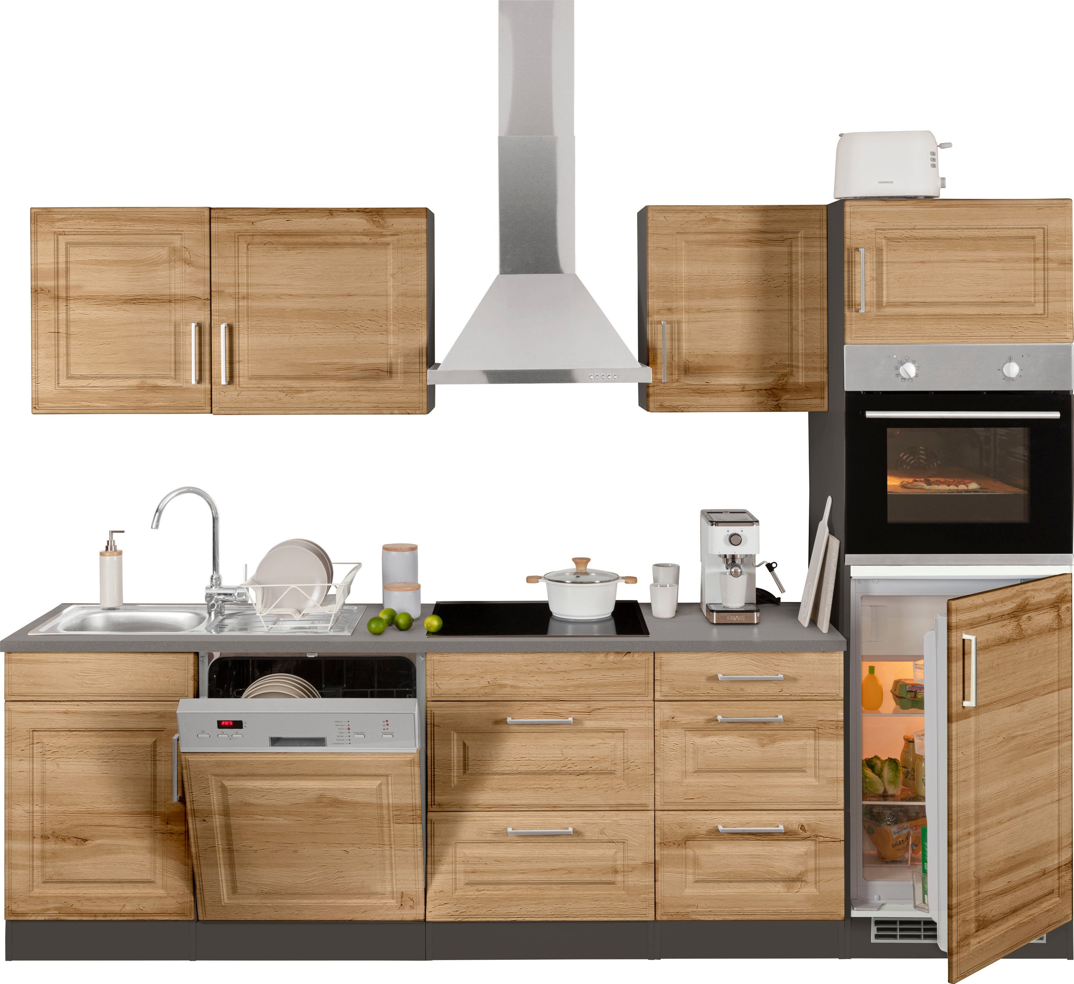 HELD MÖBEL Küchenzeile Stockholm, Breite 280 cm, mit hochwertigen MDF Fronten im Landhaus-Stil
