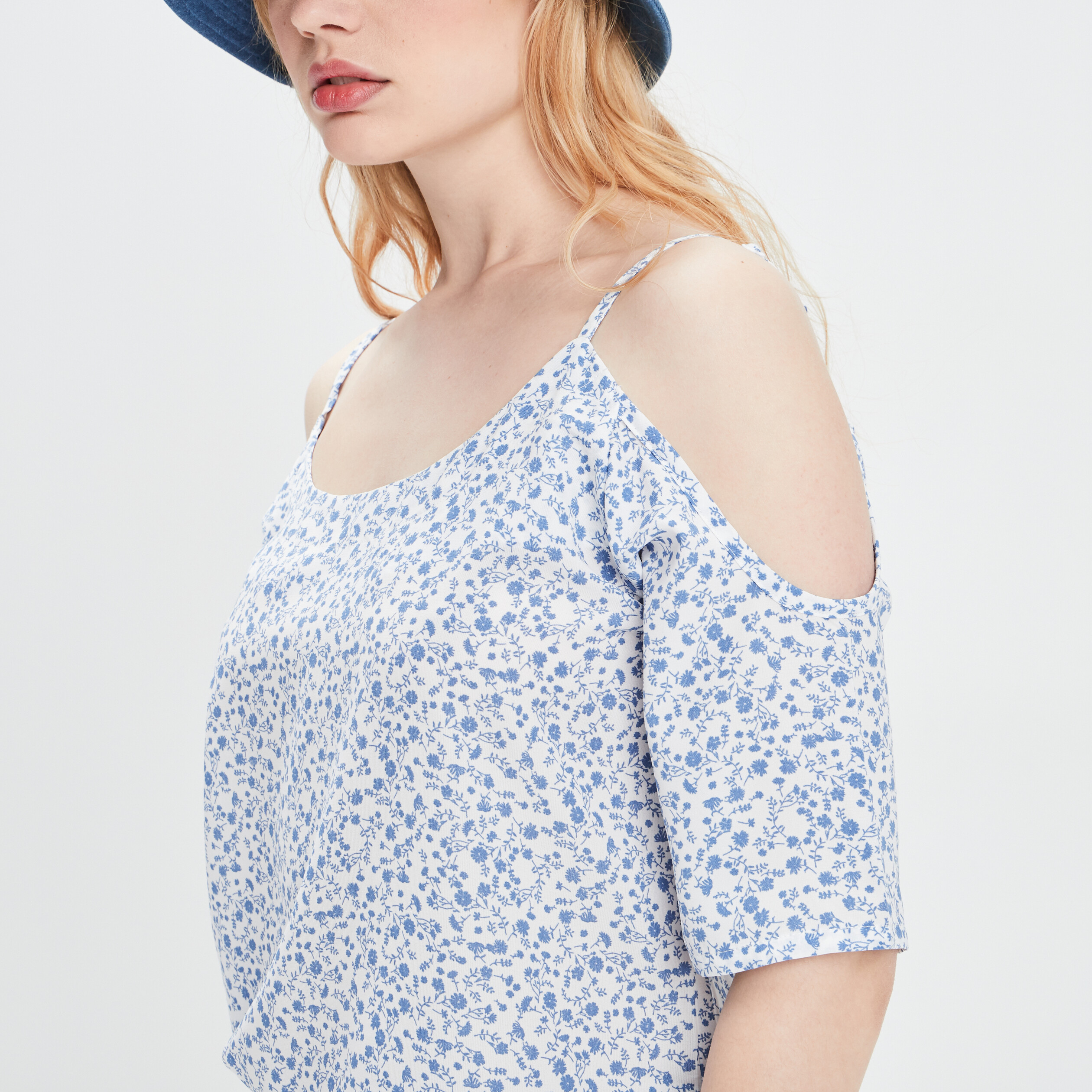Blouse épaules dénudées bleu femme | La Halle