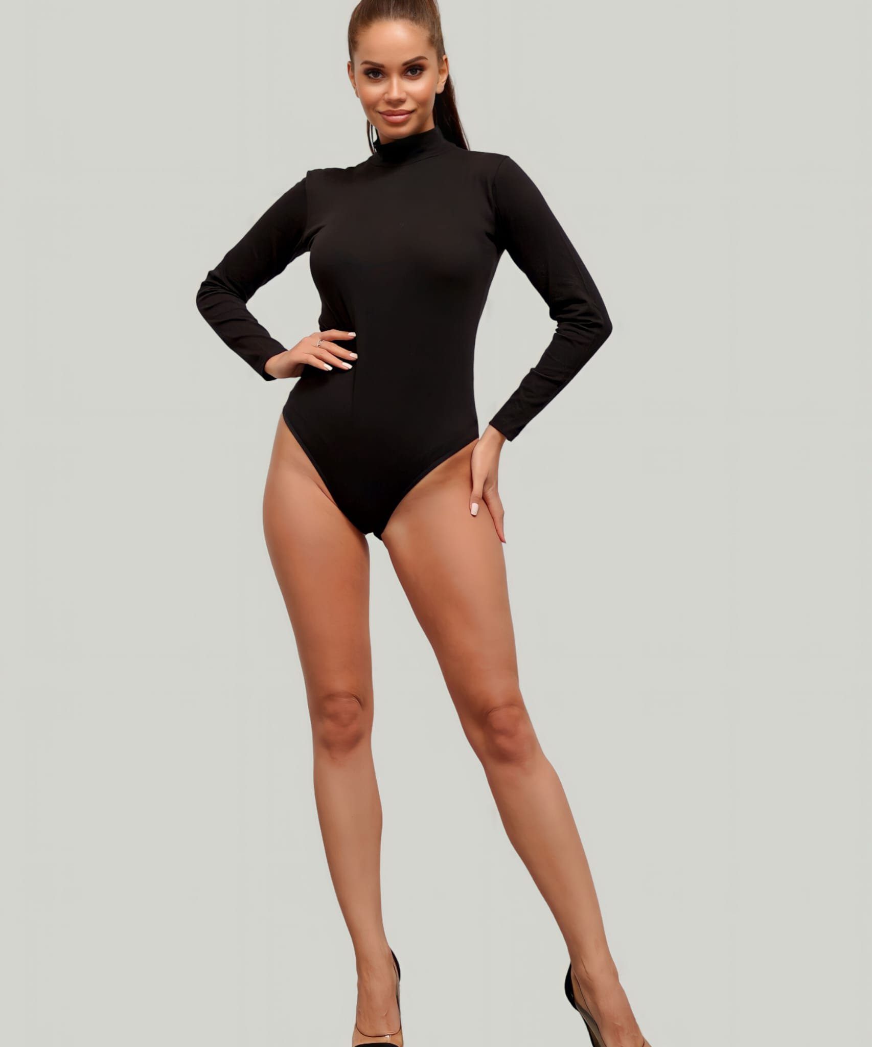 Kota Langarmbody Damenbody mit Halbkragen Bodysuit Baumwolle Body Shaper Jumpsuit Hackenverschlüsse - Weiches Gewebe