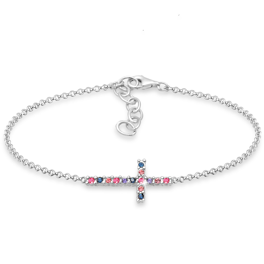 Elli Elli Bracelet Kreuz Multi-Color Kristalle 925 Silber Bracelet
