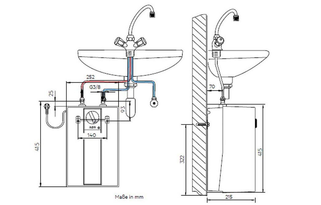 AEG Kleinspeicher Huz 5 Basis, Untertischboiler 5 Liter, Niederdruck, 2 kw, steckerfertig