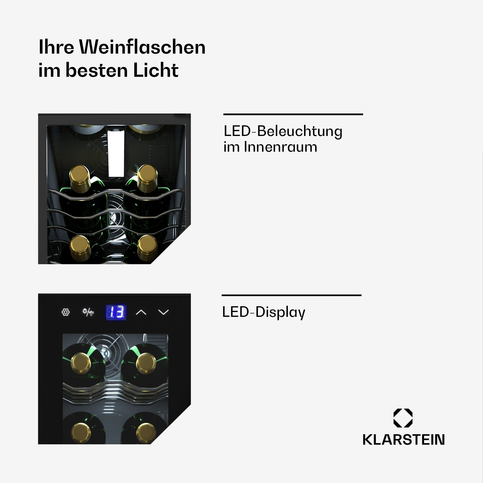 Klarstein Weinkühlschrank Shiraz 14 Slim Uno, für 14 Standardflaschen á 0,75l,Wein Flaschenkühlschrank Weintemperierschrank Weinschrank Kühlschrank