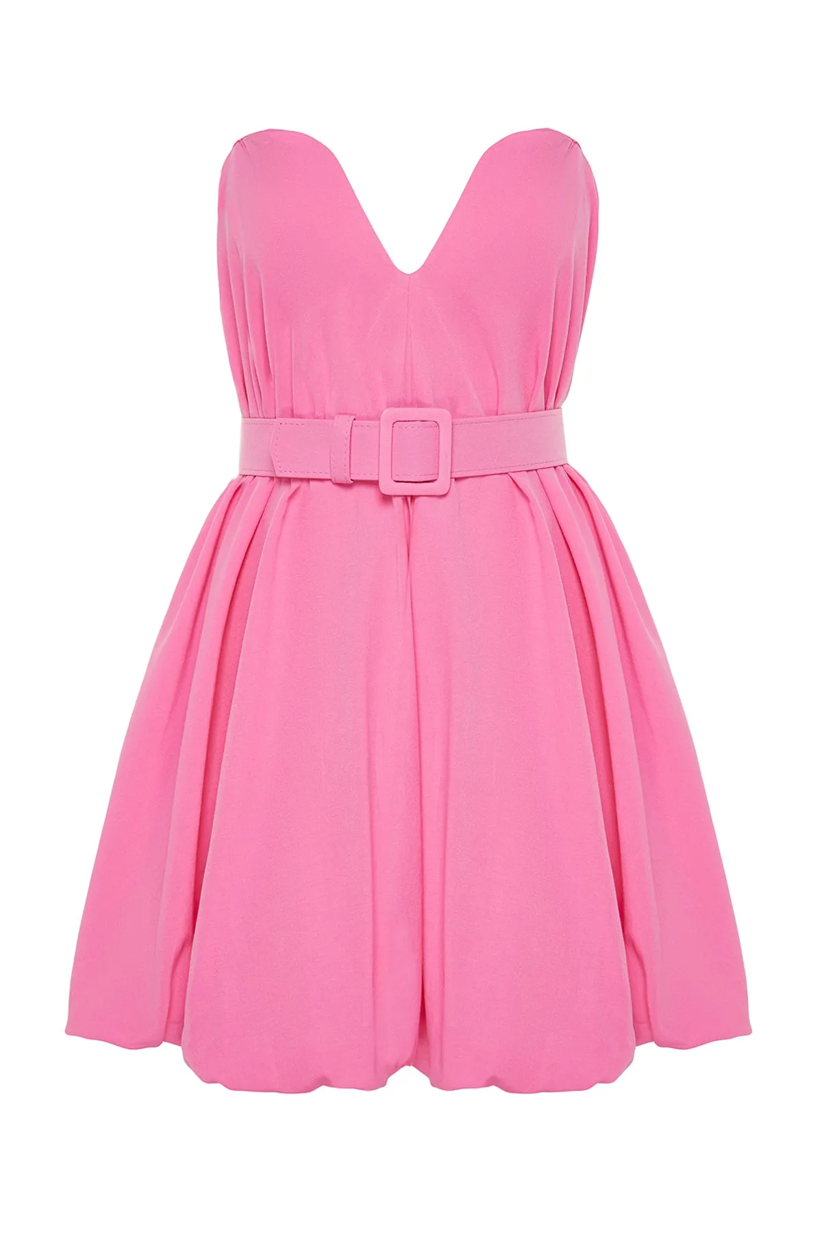 Trendyol Collection  Rosa Ballonrock, Gürtel und detailliertes Popeline-Elegantes Abendkleid TPRSS23EL00576