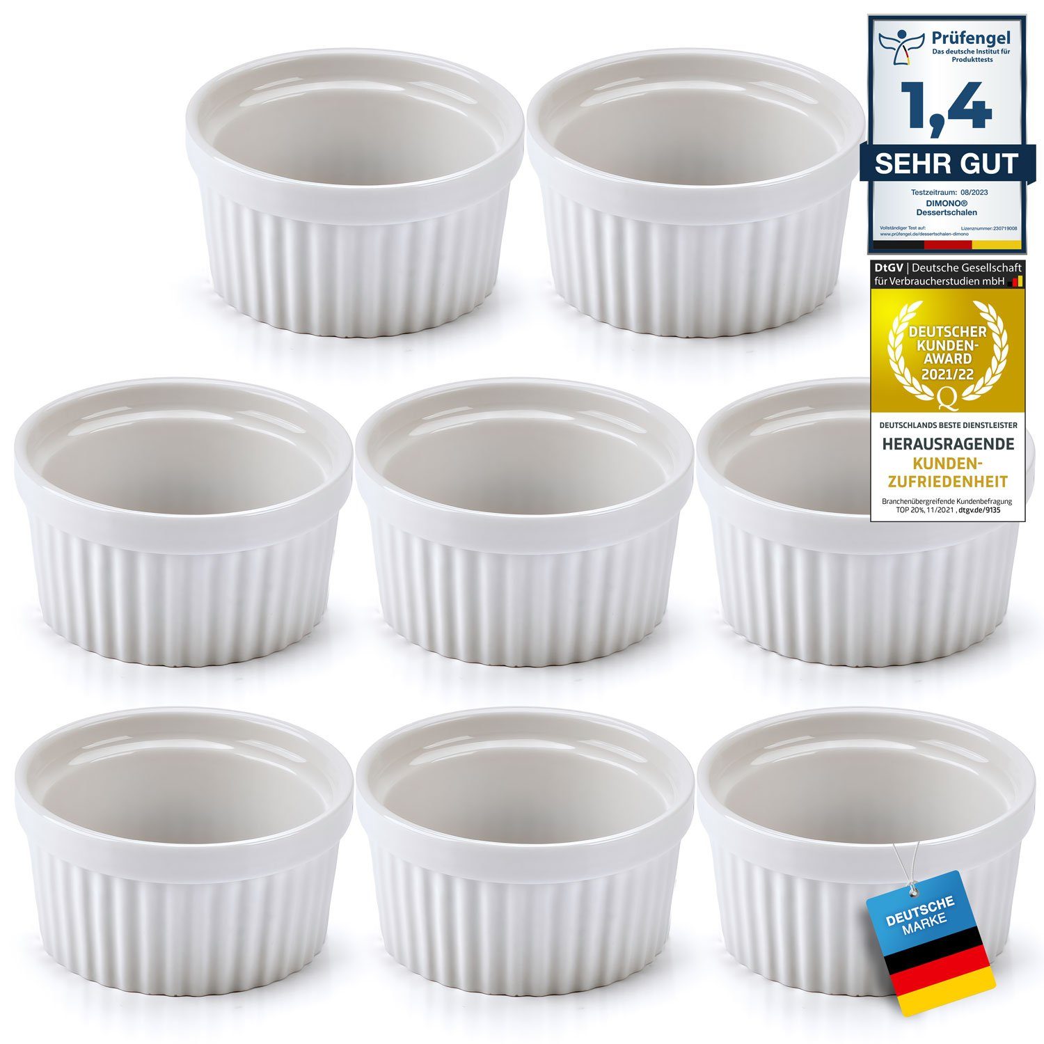Dimono Dessertschale Creme Brulee Souflee-Förmchen, Keramik, (Schälchen mit 170 ml, 8-tlg), Schalen