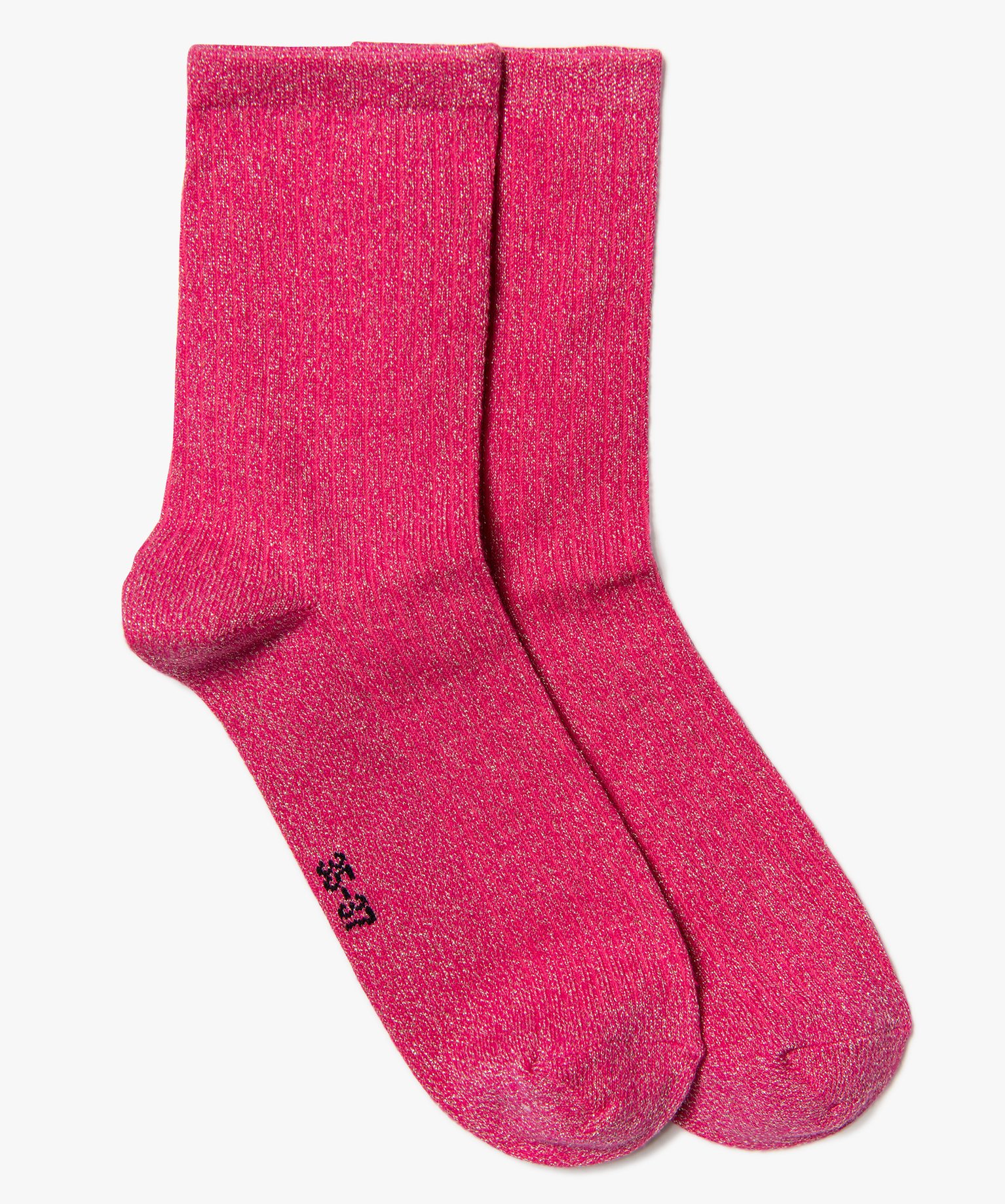 Chaussettes femme unies pailletées fuchsia | GEMO