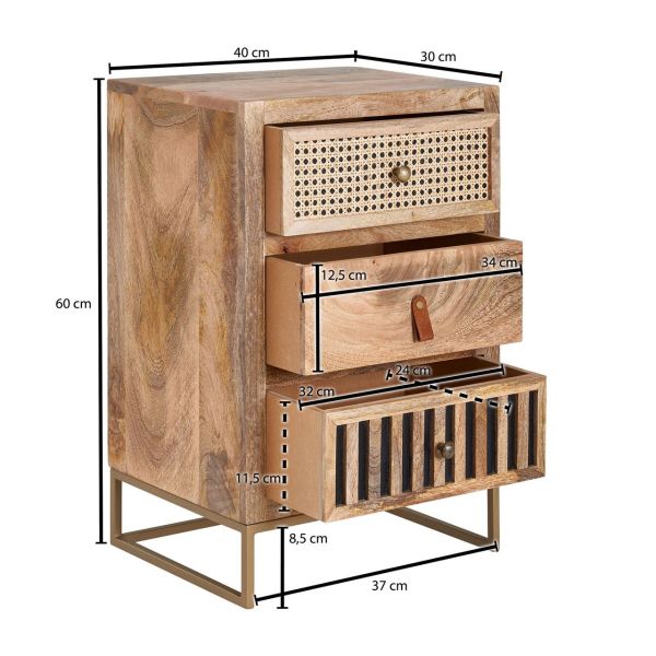 Wohnling Nachttisch 40x60x30 cm Mango Massivholz