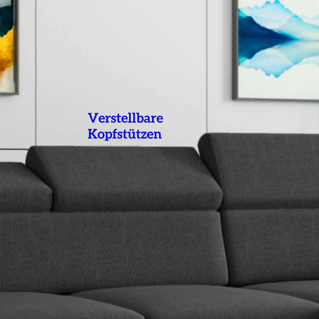 Möbel Punkt Ecksofa TOKIO Webstoff Anthrazit Schwarz mit Bett und Bettkasten Sofa Schlafsofa Wohnlandschaft Polstergarnitur