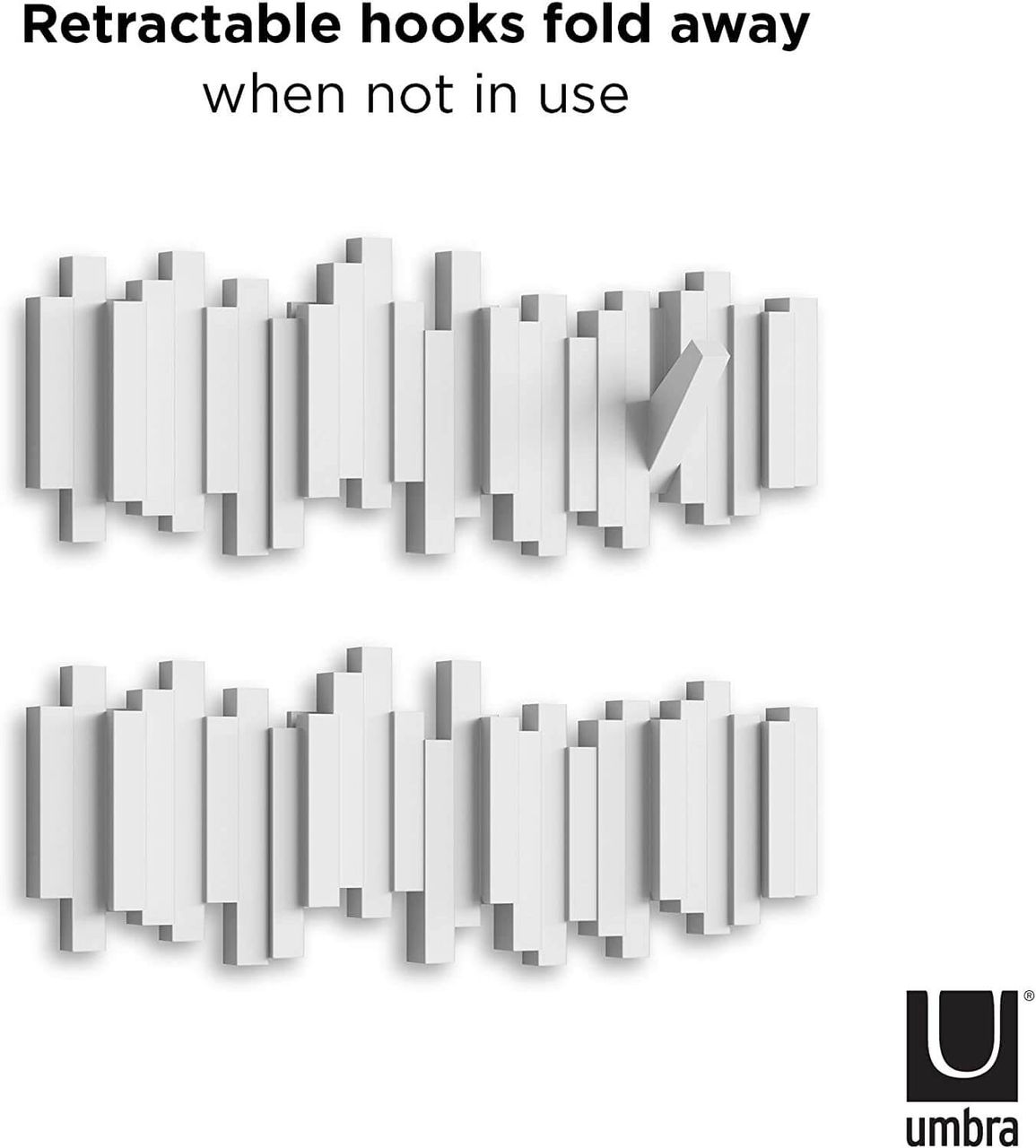 trends4cents UMBRA STICKS Multi HOOK WHITE 318211-660 platzsparende Garderobenleiste mit 5 beweglichen Haken