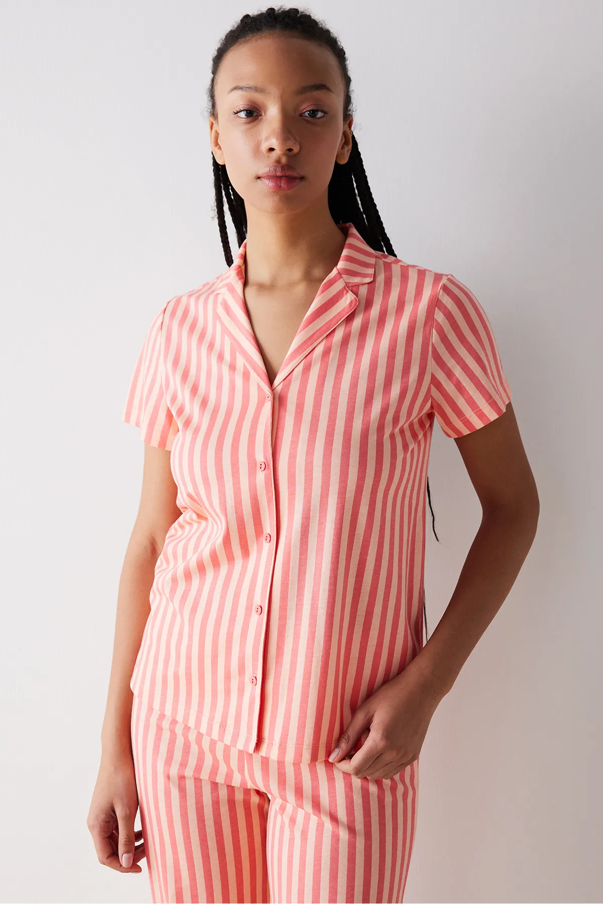 Penti  Base Rosy Stripes Rosafarbenes Hemd-Hosen-Pyjama-Set
