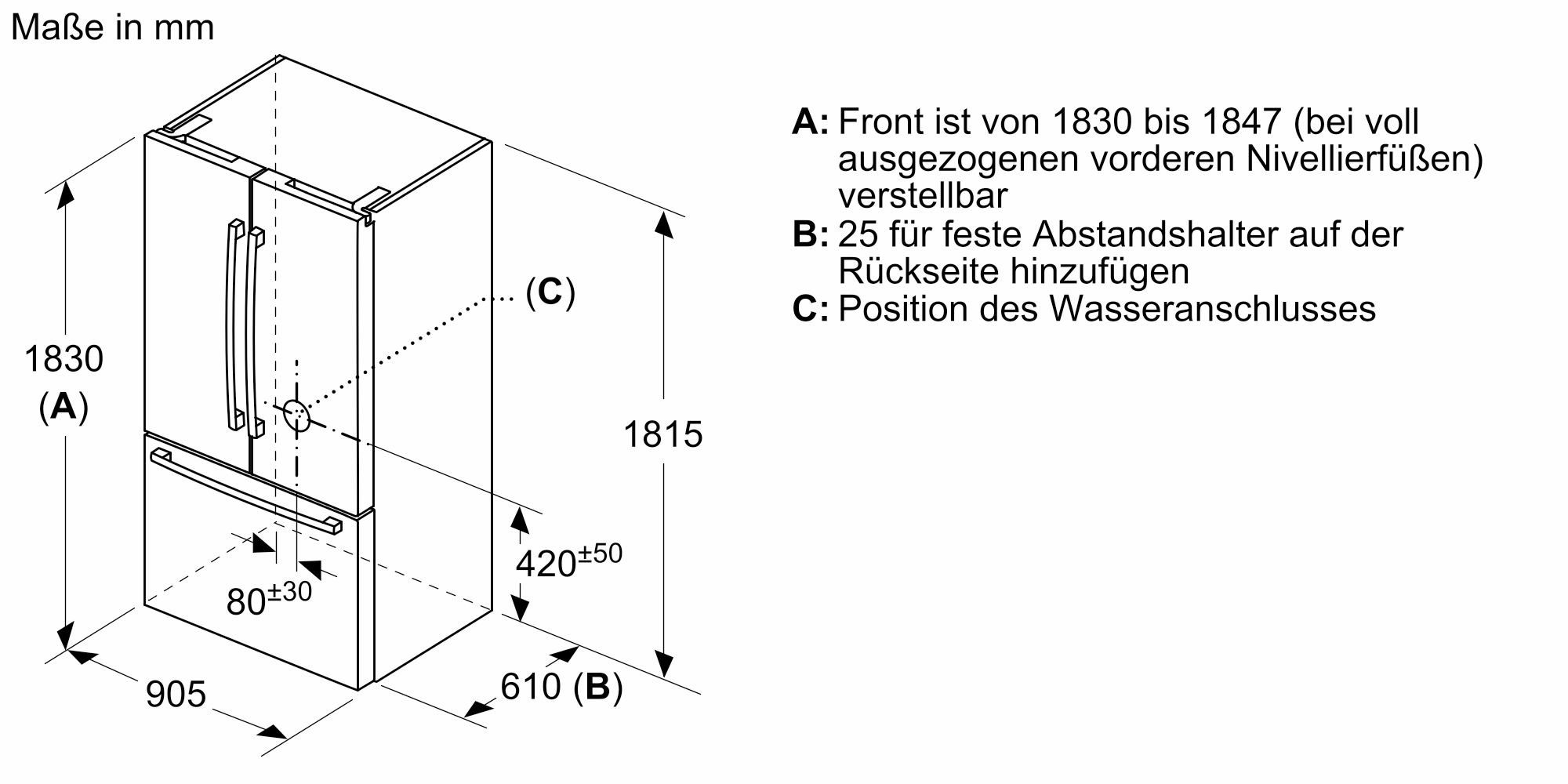 BOSCH French Door KFF96PIEP, 183 cm hoch, 90,5 cm breit