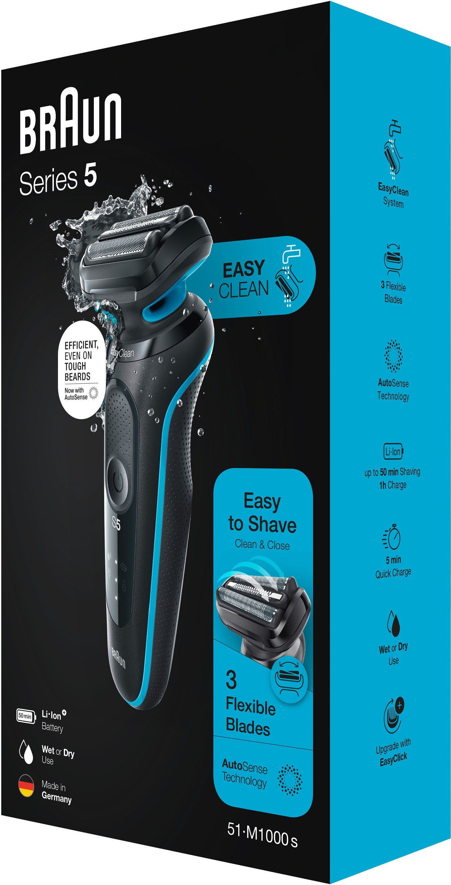 Braun Elektrorasierer Series 5 51-M1000s Rasierer, Aufsätze: 1, EasyClean, Wet&Dry