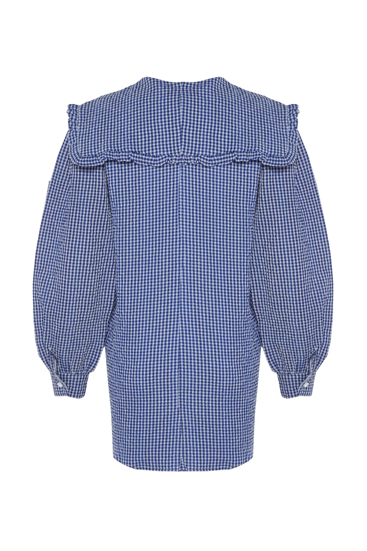 Trendyol Modest  Blaue, gewebte Tunika mit Gingham-Muster und Babykragen TCTSS23UK00065