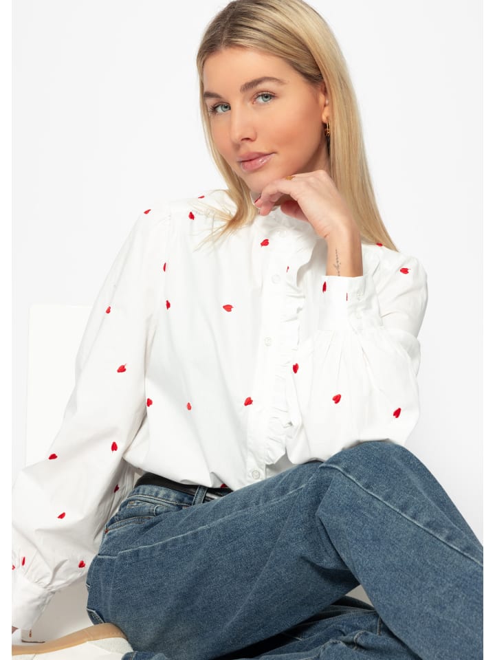 SASSYCLASSY Baumwoll Bluse mit Rüschen in Offwhite günstig kaufen