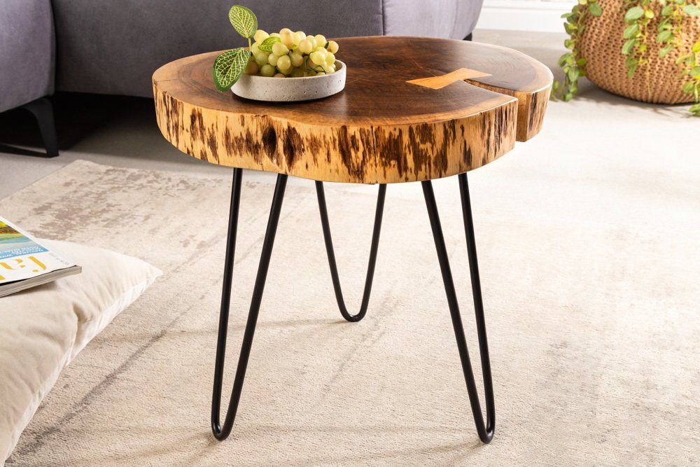 riess-ambiente Beistelltisch GOA 40cm natur / schwarz (1-St), Massivholz · Metall · rund · Baumscheibe · Wohnzimmer · Industrial