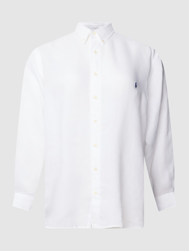 PLUS SIZE Leinenhemd mit Logo-Stitching in weiß