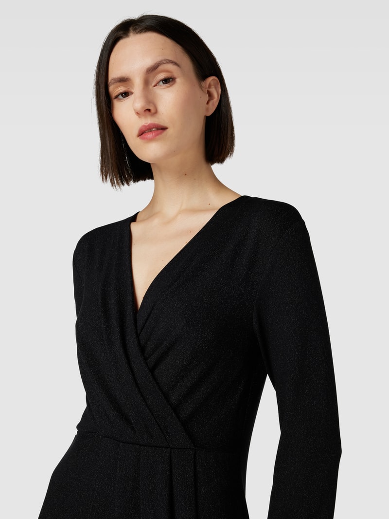 Knielanges Kleid in Wickel-Optik mit 3/4-Arm in schwarz