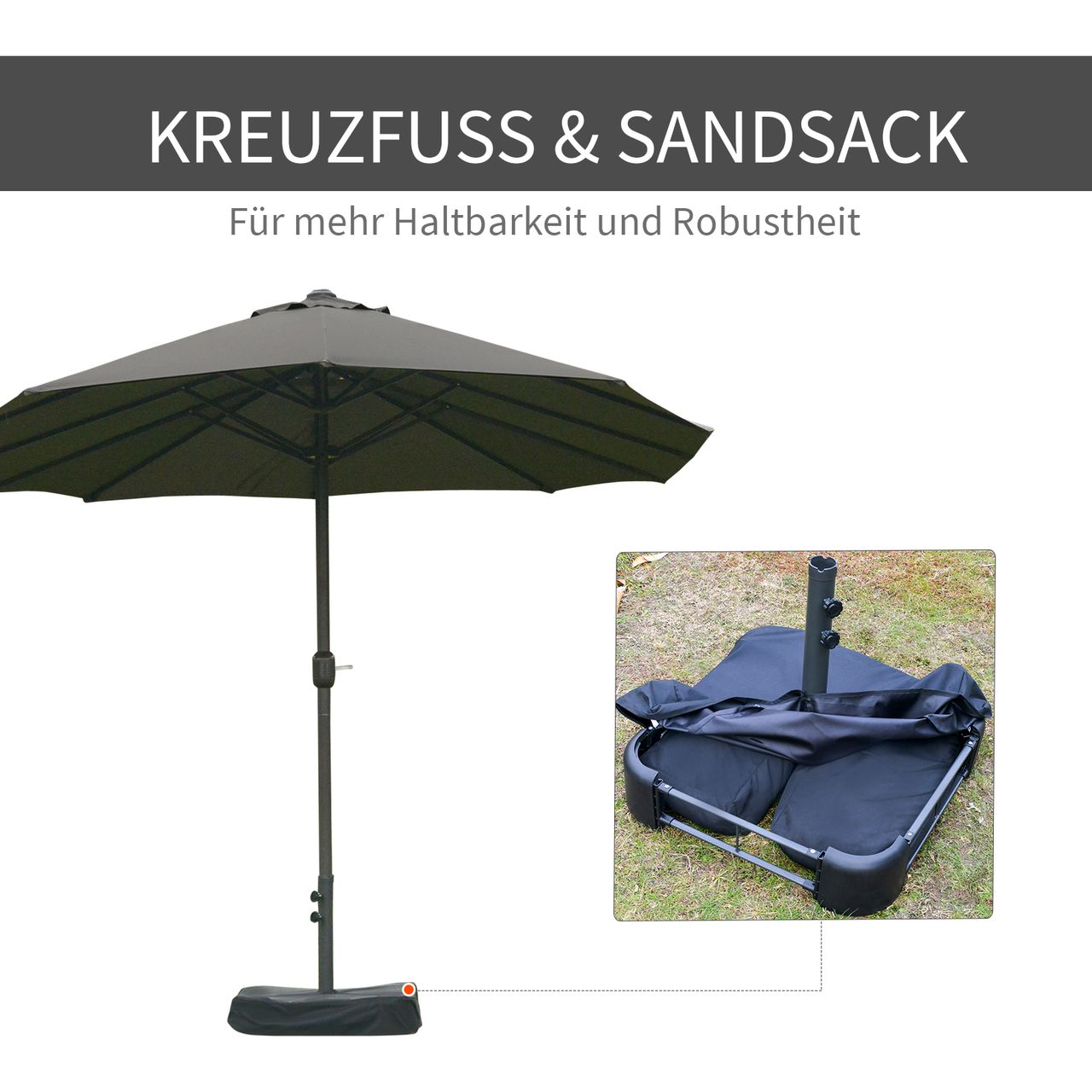 Outsunny Doppelsonnenschirm mit Schirmständer Gartenschirm 460x270cm Dunkelgrau