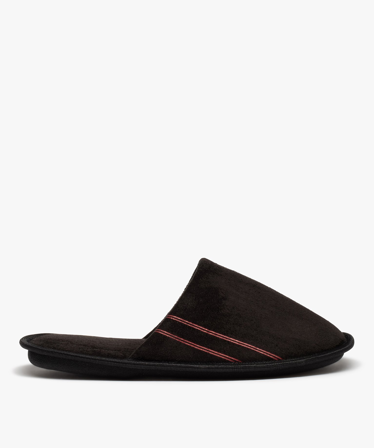 Chaussons homme mules plates en velours ras uni noir | GEMO