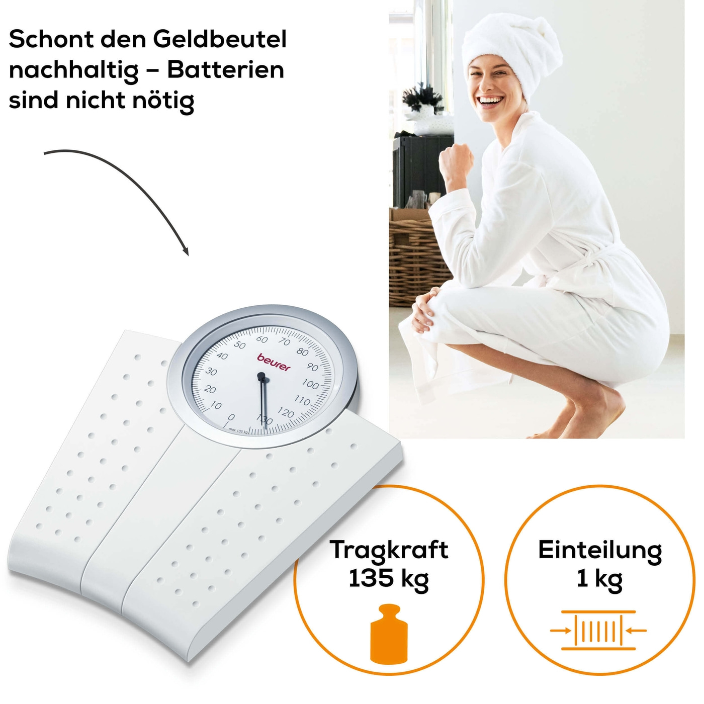 Beurer mechanische Personenwaage - MS 50-Personenwaage mit analoger Gewichtsanzeige in Vollsichtskala & Retro-Design - bis 135 kg