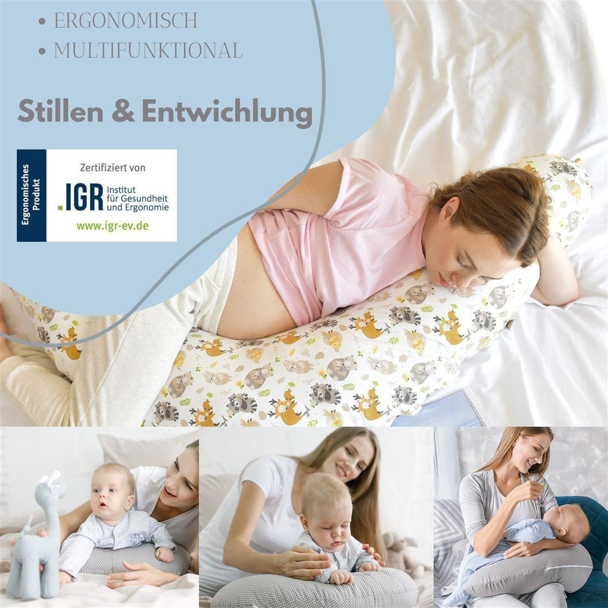 SEI Design Stillkissen Seitenschläferkissen Babynestchen mit EPS Mikroperlen, Schwangerschaftskissen mit Bezug, Bezug 100% Baumwolle