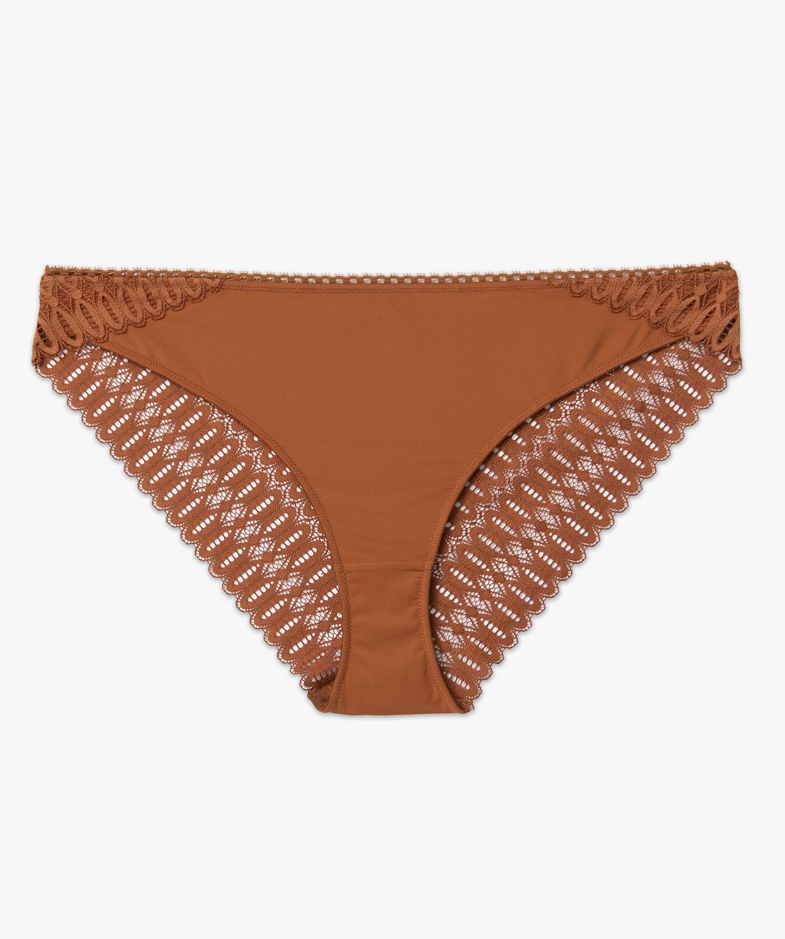 Culotte femme grande taille en dentelle et microfibre marron | GEMO