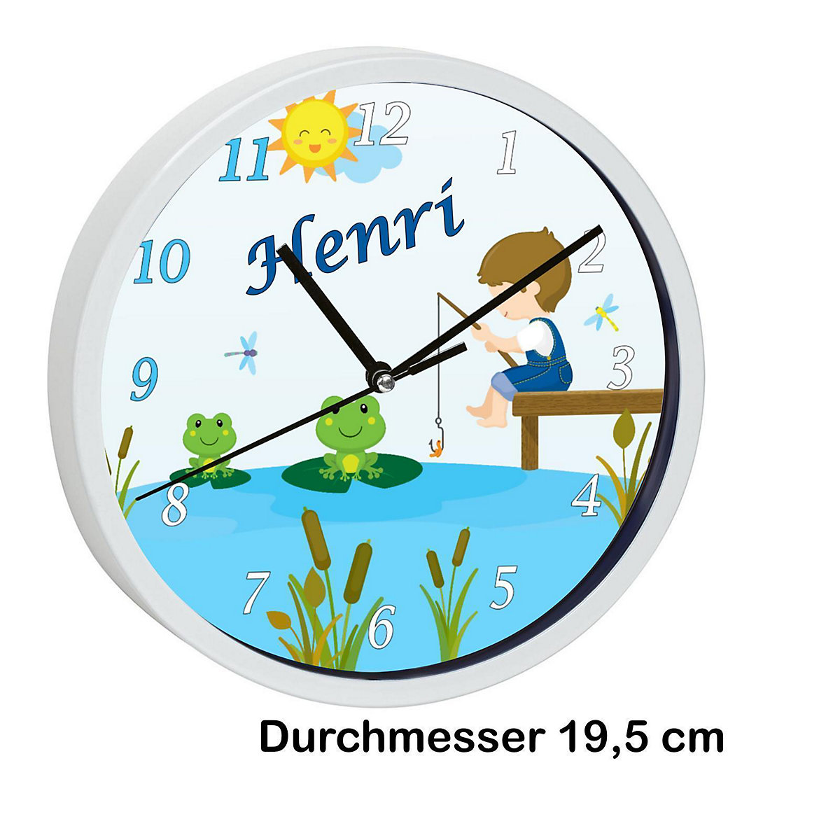 Kinder Wanduhr personalisiert mit Name Froschteich