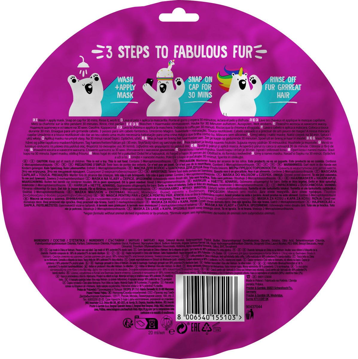 Haarmaske Unicorn, Hair mask + cap, 20 ml