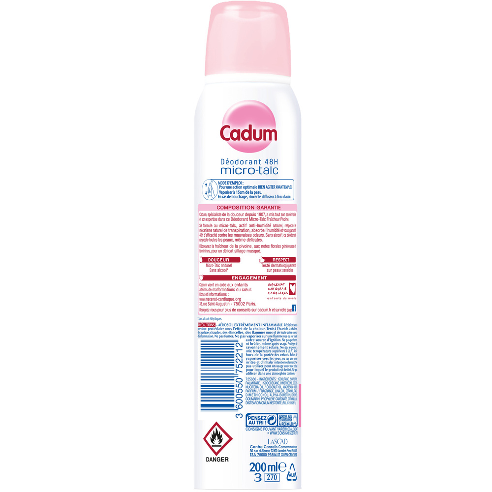 cadum Cadum Déodorant 48h micro-talc Déodorant Fraîcheur Pivoine