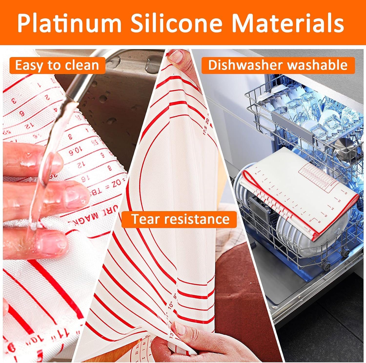 Blusmart Backmatte Silikon Backmatte mit Teigkarte, 40*30cm (Backunterlage, Teigmatte), Antihaft Backunterlage Silikon mit Messung