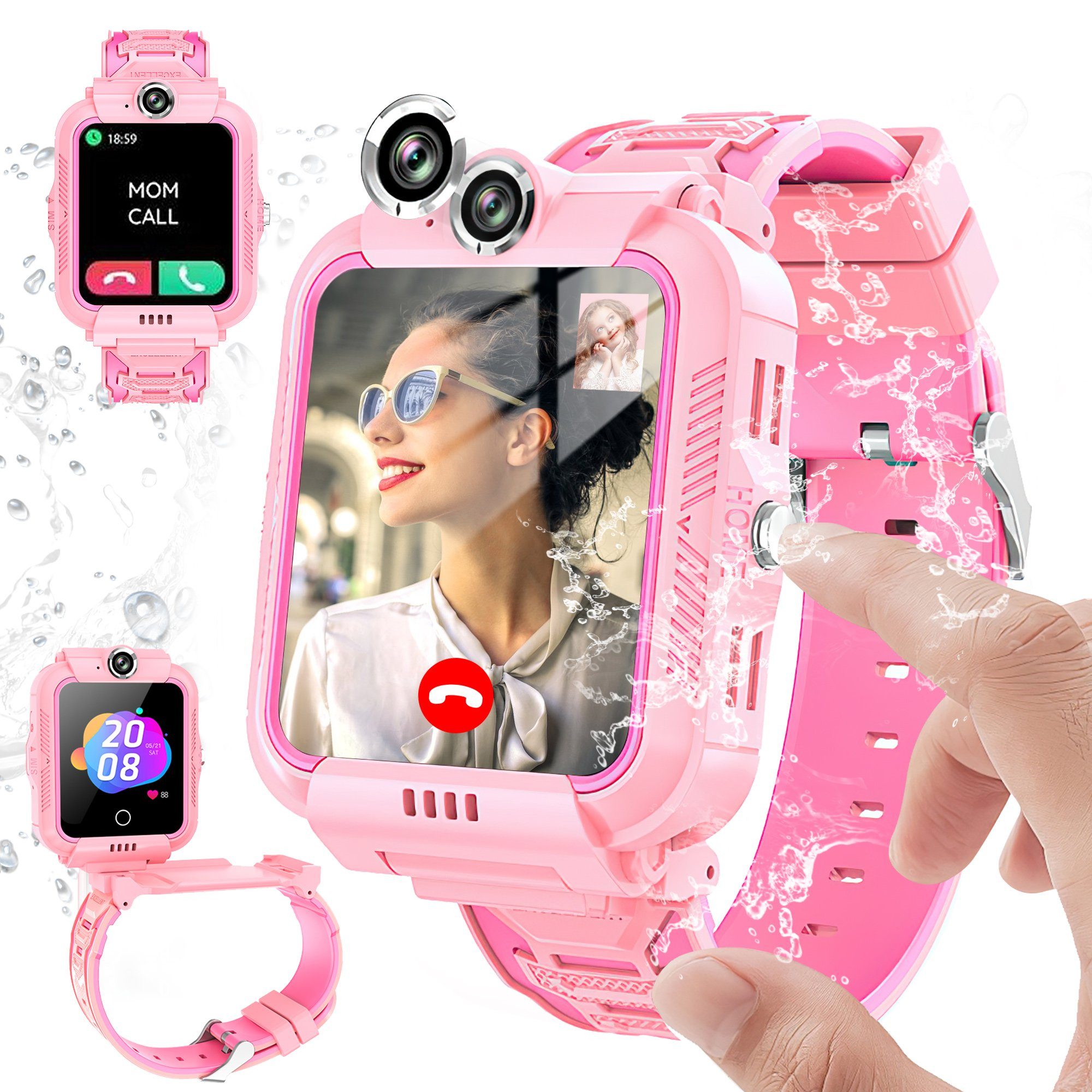 Tisoutec Kinder Smartwatch Telefon,Anrufe,Nachrichten, Smartwatch (Smartwatch (1.4 cm/ martwatch Telefon für Kinder - 4G, Kamera,telefonieren Zoll Zoll), Speicher 1+8G