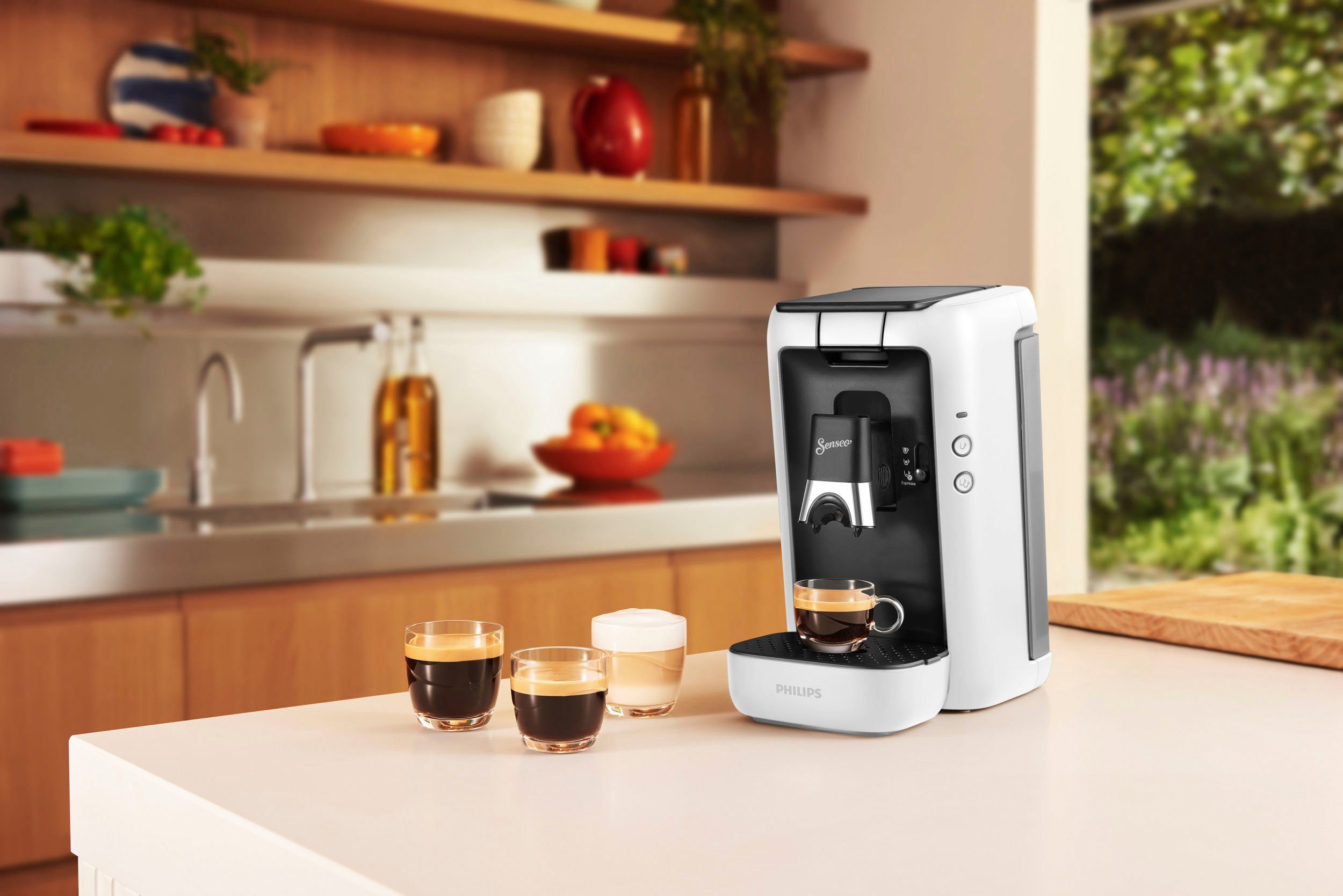 Philips Senseo Kaffeepadmaschine Maestro CSA260/10, aus 80% recyceltem Plastik, +3 Kaffeespezialitäten, Memo-Funktion, inkl. Gratis-Zugaben im Wert von € 14,- UVP
