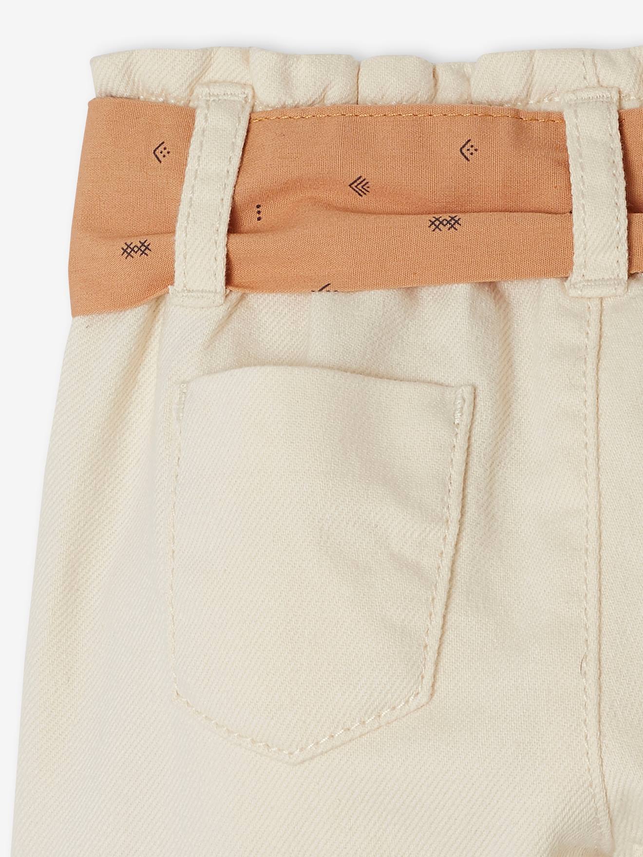 Vertbaudet Baby Paperbag-Hose mit Gürtel - wollweiß