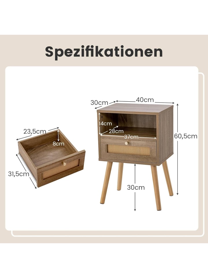 COSTWAY Nachttisch 2er Set 40x30x61cm in Hellbraun günstig kaufen onesize